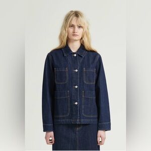 HANDSOM SELVEDGE DENIM JEAN WORK CHORE JACKET, INDIGO, Size Large